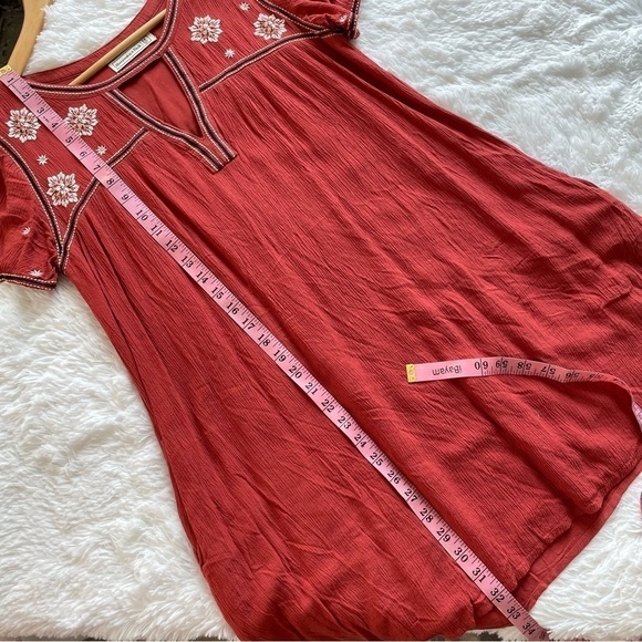 Abercrombie & Fitch | Embroidered Floral Boho Swing dress in Rust, Size M - Picture 13 of 16